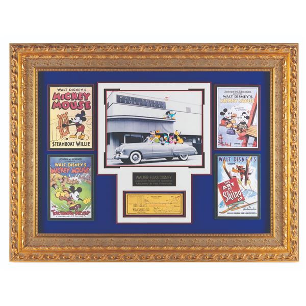 A Walt Disney Signed Check Framed Display.