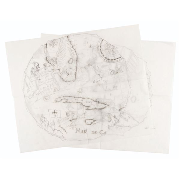 A Pair of "Pirates of the Carribean: At World's End" Map Drawings.