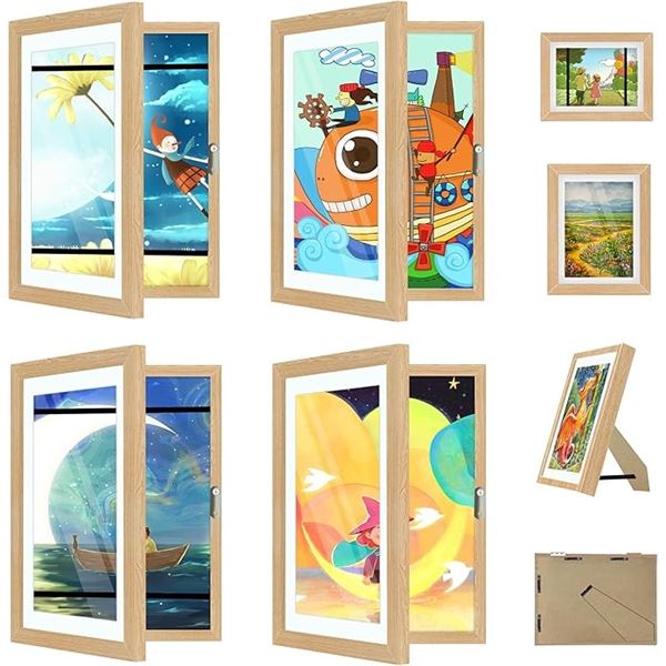 1 Box of 4 Kids Art Storage Frames - For Framing Kids Artworks - 8.5" x 11" - Walnut - New