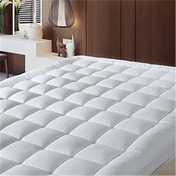 1 Balichun Queen Size Quilted Deep Pocket Pillow Top Mattress Topper (60x80") White - Brand New!