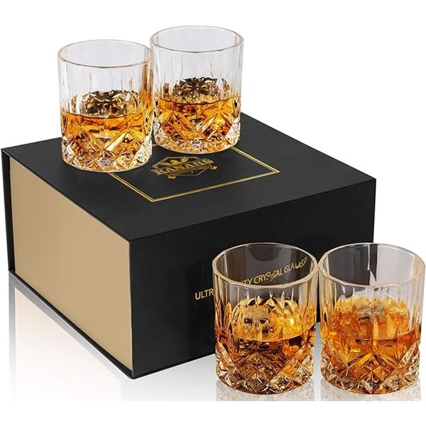 Set of 4 Kanars Crystal Whiskey Glasses - 300ml - Brand New