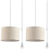 Image 1 : 2-Pack Plug-In Pendant Lights with 15ft Clear Cords - Beige Linen Lamp Shades - New in Box!