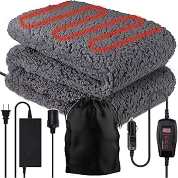 1 Zonetech Sherpa Fleece Cozy Soft Heated Travel Blanket - 59" x 43" - New