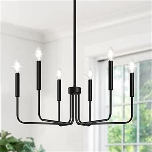 1 Lynnoland Modern Farmhouse 6-Light Chandelier - Black - New in Box