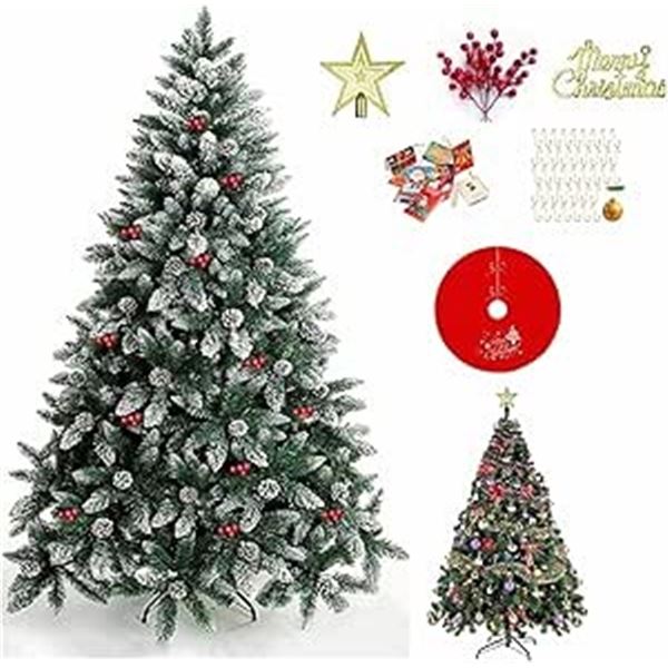 1 Sinchereu Artificial Christmas Tree - 6FT Tall - Flocked White Design - New in Box!