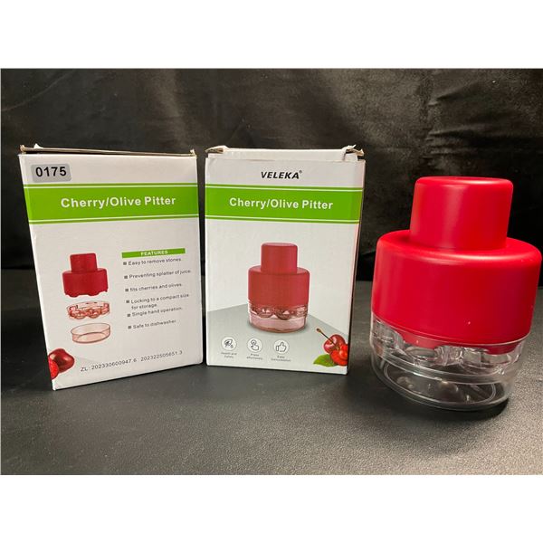 2 Veleka Cherry/Olive Pitters - Pits 7 Cherries at Once - Easy-Press Button - Brand New
