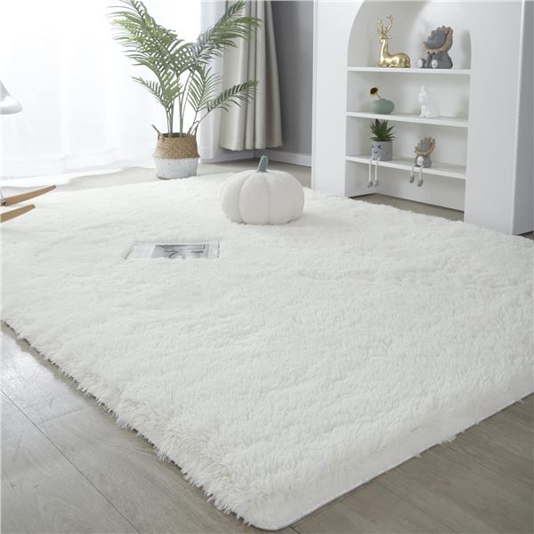 1 Fuzzy/Shaggy Large Size Area Rug - 8Ft x 9.6FT - White Colour w/ Non-Slip Backing - Brand New!