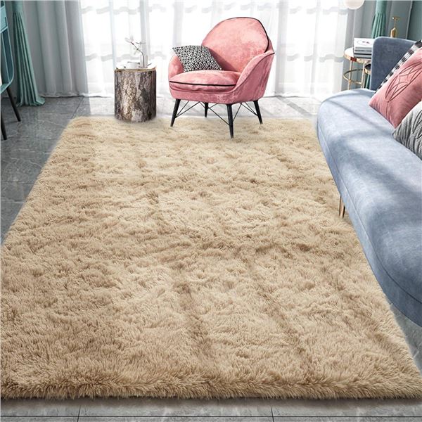 1 Fuzzy/Shaggy Large Size Area Rug - 62" x 92" - Brown Colour w/ Non-Slip Backing - Brand New!