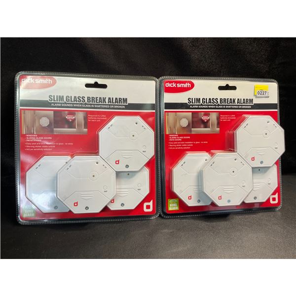 2 Packs of DickSmith Slim Glass Break Alarms - For Windows/Sliding Doors/Patio Doors - 4 Each - New