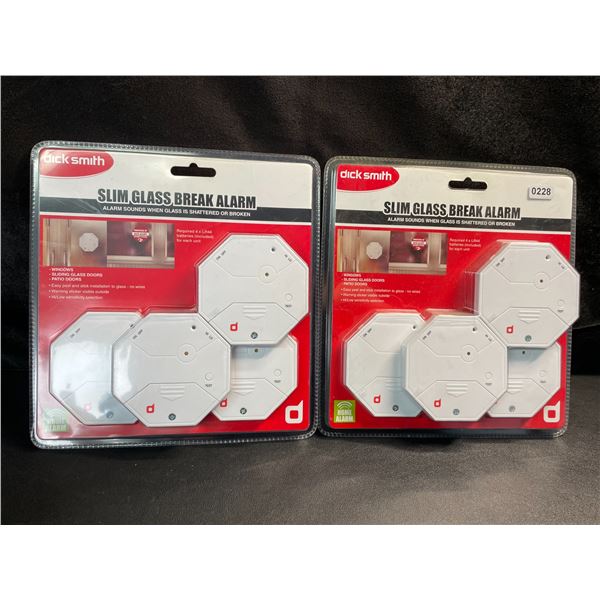 2 Packs of DickSmith Slim Glass Break Alarms - For Windows/Sliding Doors/Patio Doors - 4 Each - New
