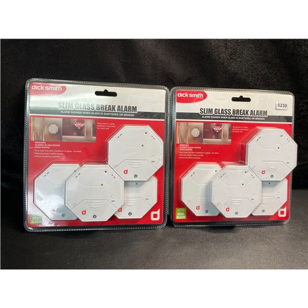 2 Packs of DickSmith Slim Glass Break Alarms - For Windows/Sliding Doors/Patio Doors - 4 Each - New