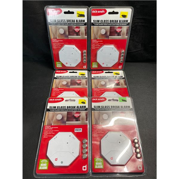 6 Packs of DickSmith Slim Glass Break Alarms - For Windows/Sliding Doors/Patio Doors (1pc) - New