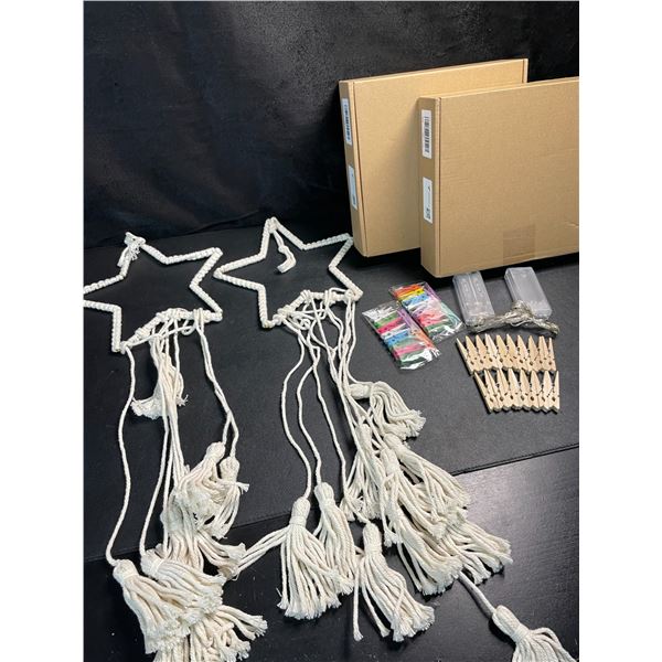 2 Boxes of Star Design Boho Wall Hanging Photo Display Kits with String Lights & Clips - New