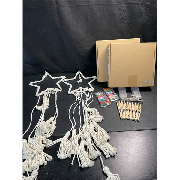 2 Boxes of Star Design Boho Wall Hanging Photo Display Kits with String Lights & Clips - New