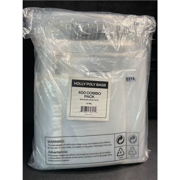 1 Multi-Pack of Industrial Strong Clear Poly Bags - 400PC Combo Pack - Assorted Sizes! New