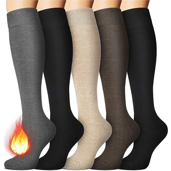 Pack of 5 Pairs of Warm Knee-High Socks for Women - Thermal Cotton Socks - Brand New!