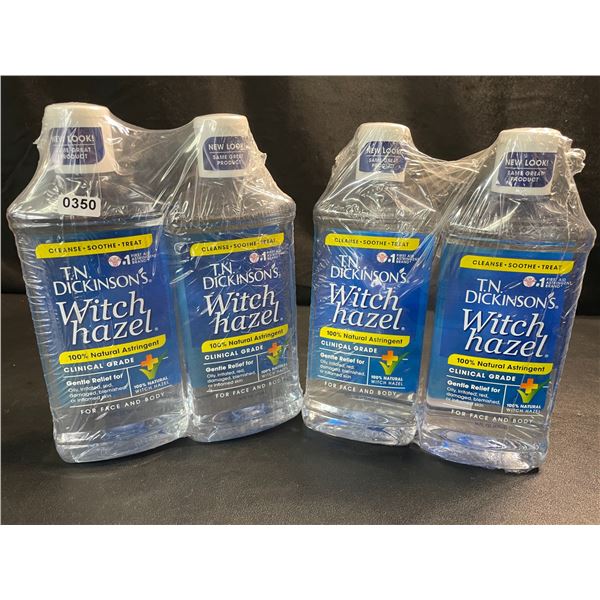 4 Bottles of T.N. Dickinsons Witch Hazel - 100% Natural Astringent Clinical Grade for Face/Body-16oz