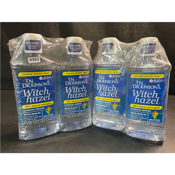 4 Bottles of T.N. Dickinsons Witch Hazel - 100% Natural Astringent Clinical Grade for Face/Body-16oz