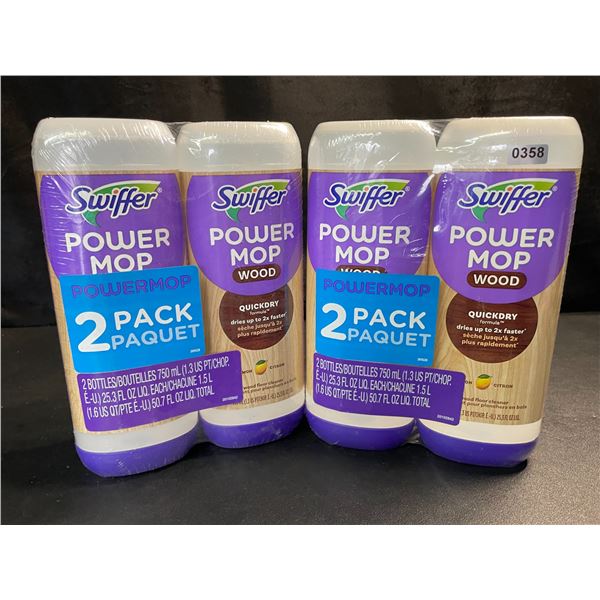 2 Double-Packs of Swiffer Power Mop Wood Floor Cleaners - Lemon - 750ml Each - New Sealed!