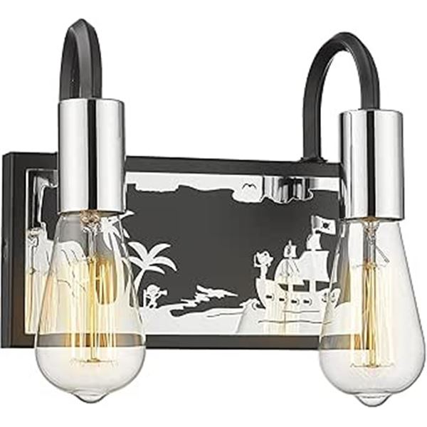 1 Zeyu Modern 2-Light Vanity Light Fixture with Mirror Engraved Sea Design - New in Box!