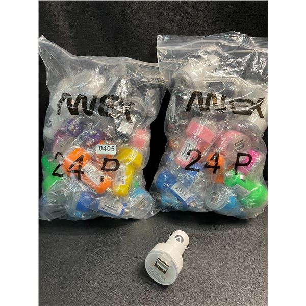 2 Multi-Packs of 12V USB-A Chargers for Vehicles - 24 Per Pack - New