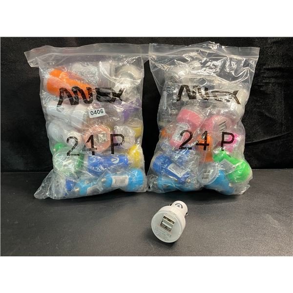 2 Multi-Packs of 12V USB-A Chargers for Vehicles - 24 Per Pack - New