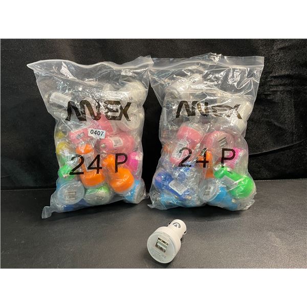 2 Multi-Packs of 12V USB-A Chargers for Vehicles - 24 Per Pack - New