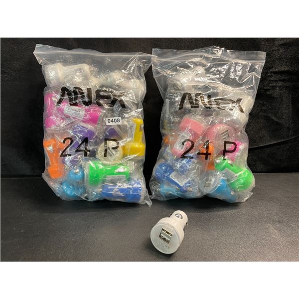 2 Multi-Packs of 12V USB-A Chargers for Vehicles - 24 Per Pack - New