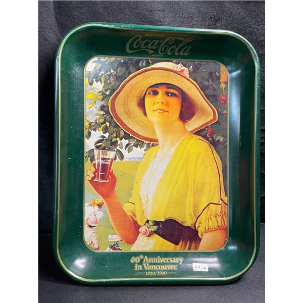 1 Vintage Coca-Cola 60th Anniversary in Vancouver 1920-1980 Yellow Dress Woman Official Tray