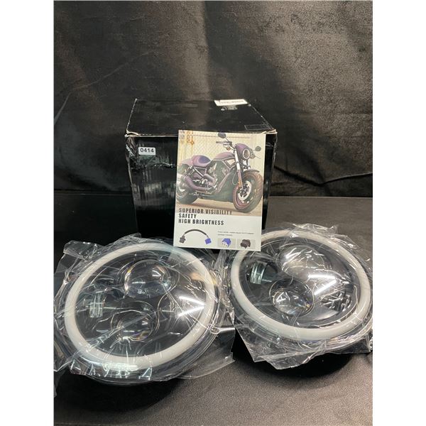 Set of 2 H4 140W Angel Eyes 7-Inch LED Headlights for Motorcycles - Brand New