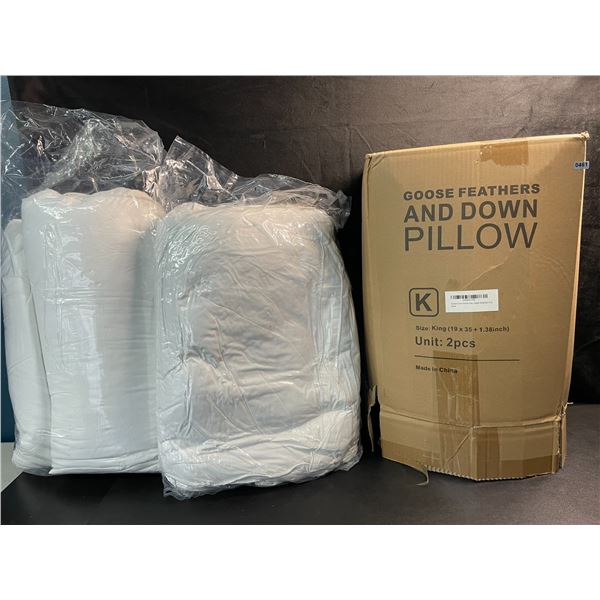 Box of 2 Vendare Goose Feather Down Bed Pillows for Sleeping - King Size - Hotel Quality - New