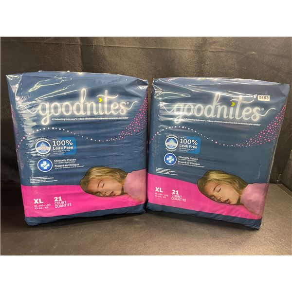 2 Packs of Goodnites Girl's Nighttime Bedwetting Underwear - Size XL - 21pcs Per Pack - New