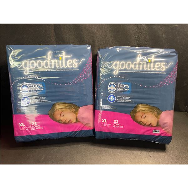 2 Packs of Goodnites Girl's Nighttime Bedwetting Underwear - Size XL - 21pcs Per Pack - New