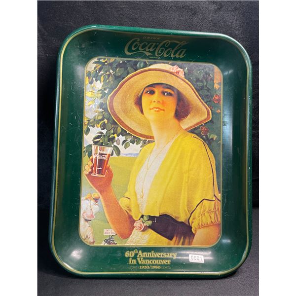 1 Vintage Coca-Cola 60th Anniversary in Vancouver 1920-1980 Yellow Dress Woman Official Tray