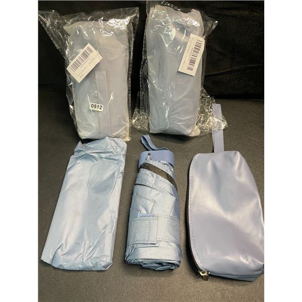 3 Travel Mini Compact Umbrellas with Case - Pocket/Travel Lightweight Umbrellas - Blue - Brand New!