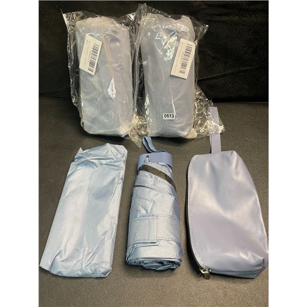 3 Travel Mini Compact Umbrellas with Case - Pocket/Travel Lightweight Umbrellas - Blue - Brand New!
