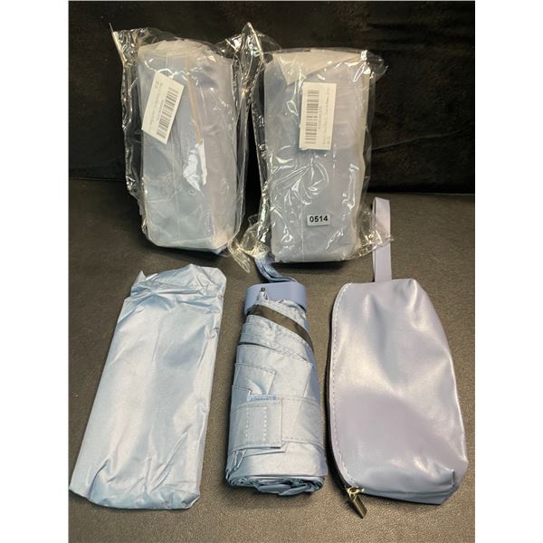 3 Travel Mini Compact Umbrellas with Case - Pocket/Travel Lightweight Umbrellas - Blue - Brand New!