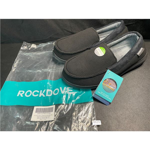 1 Pair of Men's Rock Dove Waffle Knit Anti-Odor Moc Slipper w/ Grip Bottom - New - Size 11 (Black)