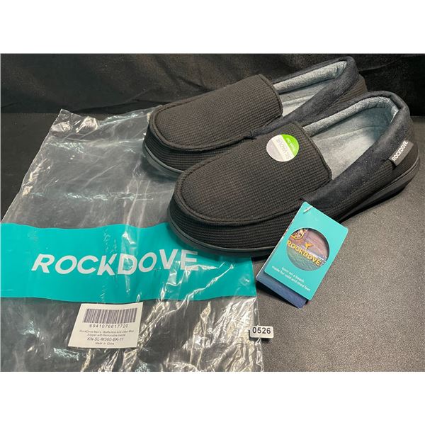 1 Pair of Men's Rock Dove Waffle Knit Anti-Odor Moc Slipper w/ Grip Bottom - New - Size 11 (Black)