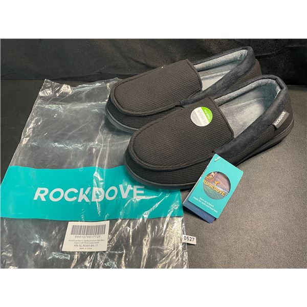 1 Pair of Men's Rock Dove Waffle Knit Anti-Odor Moc Slipper w/ Grip Bottom - New - Size 11 (Black)