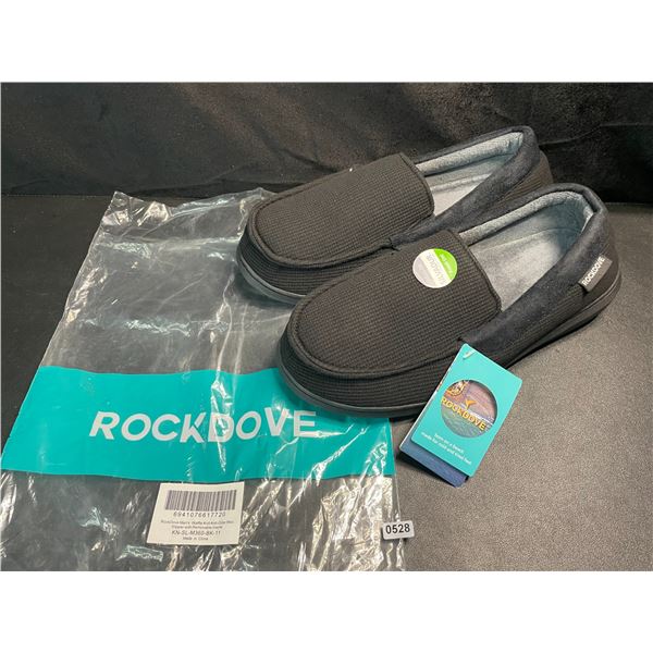 1 Pair of Men's Rock Dove Waffle Knit Anti-Odor Moc Slipper w/ Grip Bottom - New - Size 11 (Black)