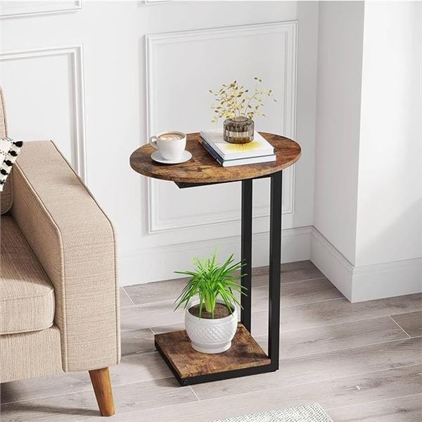 1 Side Table/Small C-Shaped End Table with Metal Frame - Rustic Brown - 25" H - New in Box