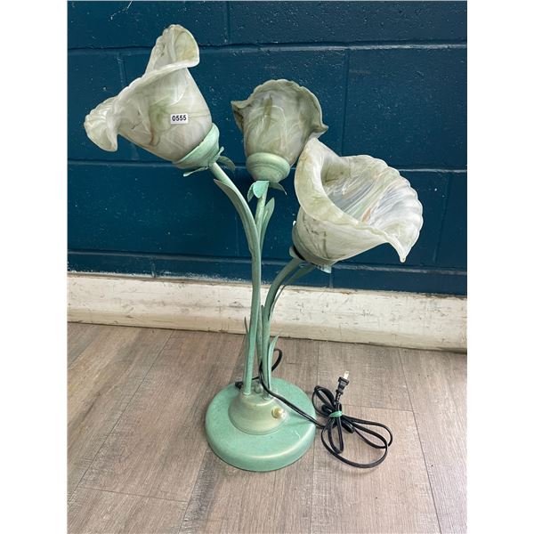 1 Glass Amber Green 3-Light Desk/Table Lamp - 2FT Size - Used