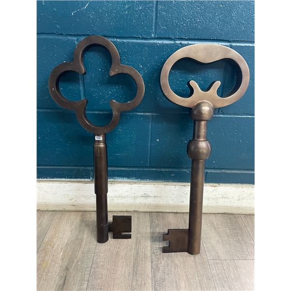2 Large Decorative Black Metal Skeleton Key Wall Decor Pieces - 24" Size - Used