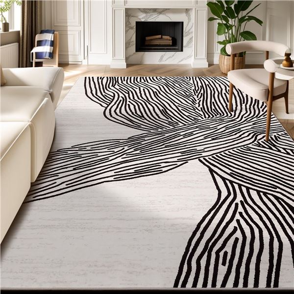 1 Large Size Area Rug/Carpet - 8FT x 10FT - Modern Black/White Stripe Design - BRAND NEW!