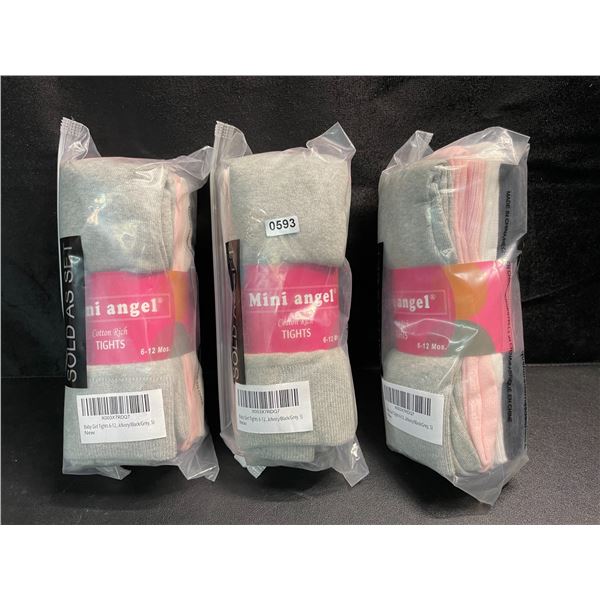 3 Packs of Baby Girls Cotton Tights - Size 6-12month - 4 Per Pack (Grey/Pink/White/Black) - New!