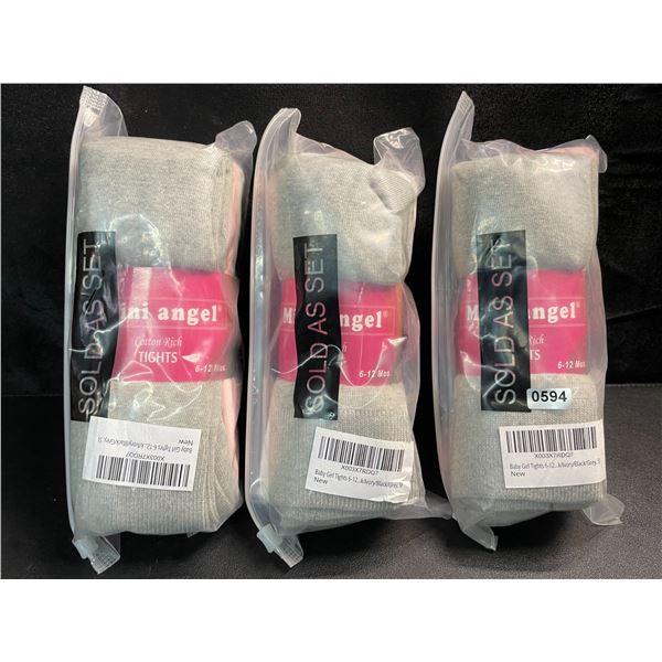 3 Packs of Baby Girls Cotton Tights - Size 6-12month - 4 Per Pack (Grey/Pink/White/Black) - New!