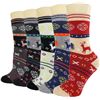 Image 1 : 5 Pairs of Women's Wool Socks - Warm Thick Thermal Knit Comfy Crew Socks - Christmas Designs - NEW!