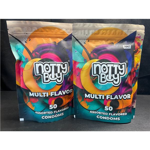 2 Packs of NottyBoy Assorted Multi-Flavor Condoms - 50 Per Pack; New Sealed (Exp: 12/2026)