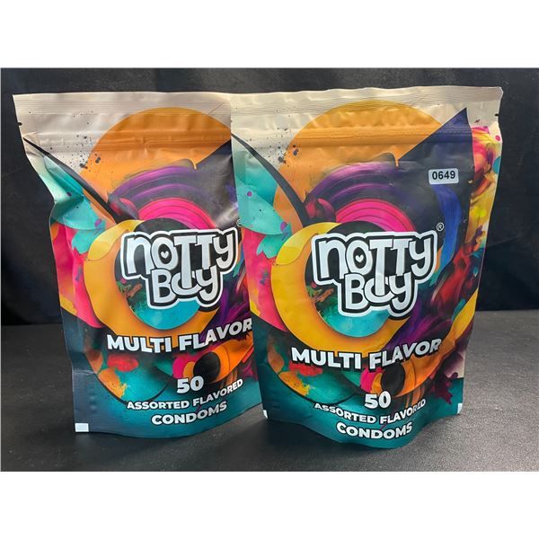 2 Packs of NottyBoy Assorted Multi-Flavor Condoms - 50 Per Pack; New Sealed (Exp: 12/2026)